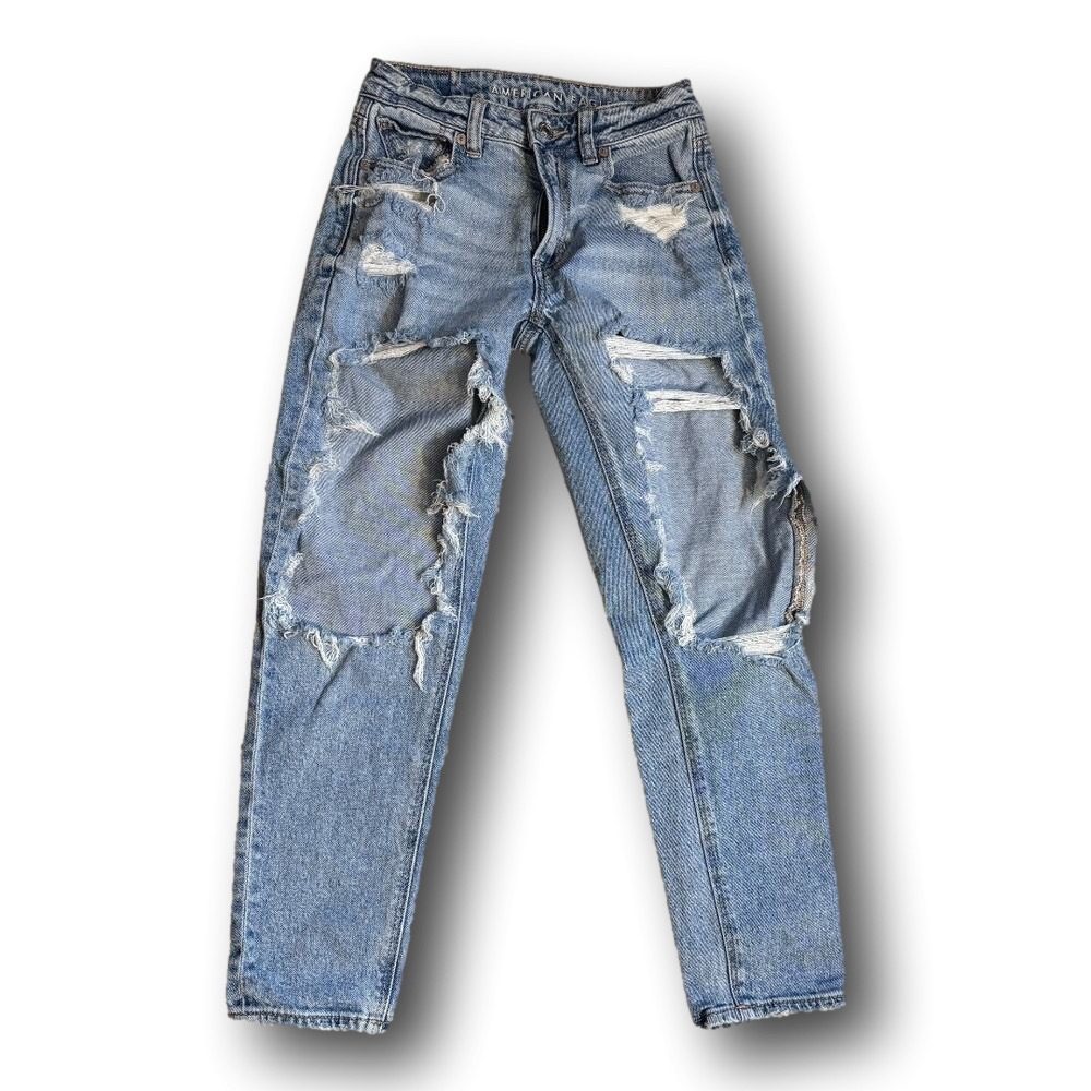 American Eagle Outfitters Distressed Straight Leg Jeans - Light Blue